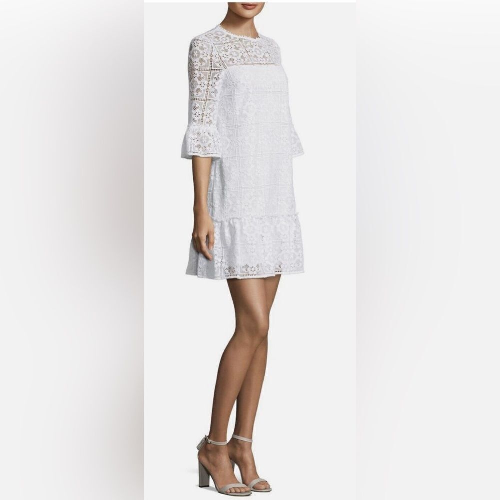 Kate Spade Women’s Crochet Lace Flounce Shift Dress $428 White size 0
